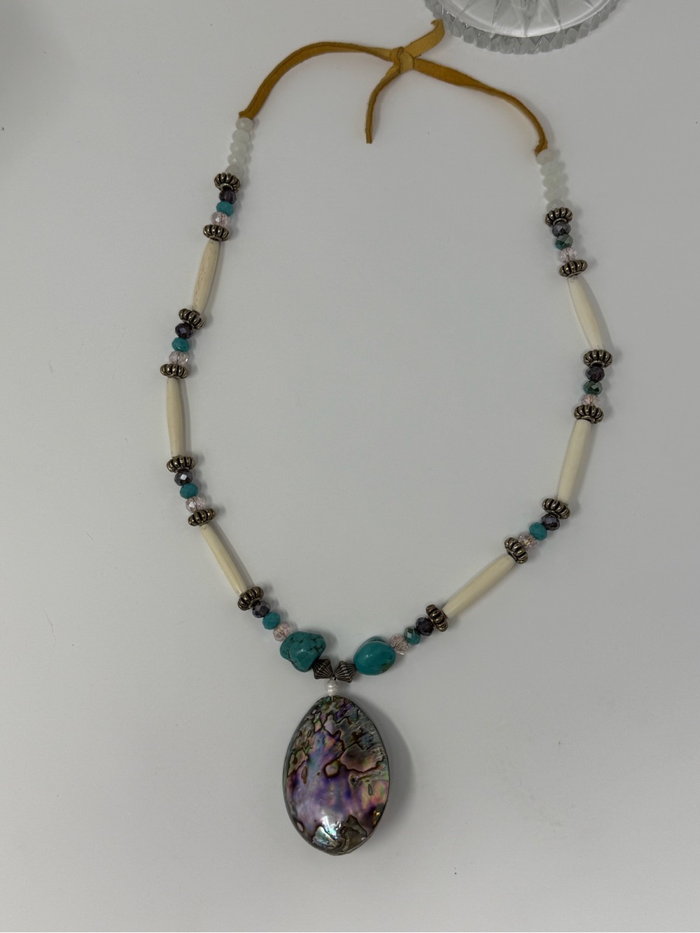 Native Made Abalone Bone & Turquoise Necklace - Picture 3 of 6